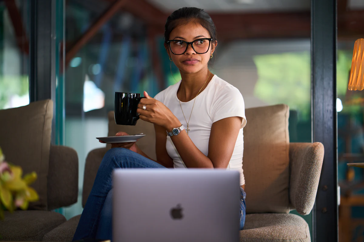 A business owner working on her laptop